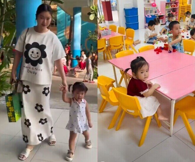 Thanh Trúc cho con gái đầu lòng đi mẫu giáo từ sớm.