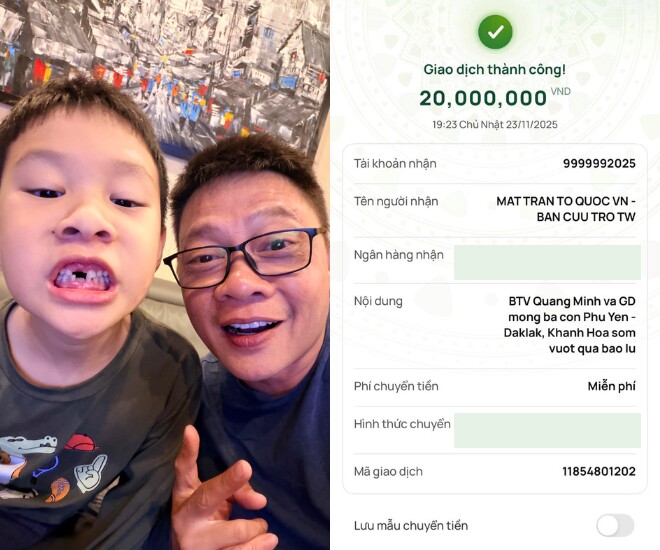 Con trai BTV Quang Minh vay bố 10 triệu đồng để ủng hộ đồng bào vùng lũ.