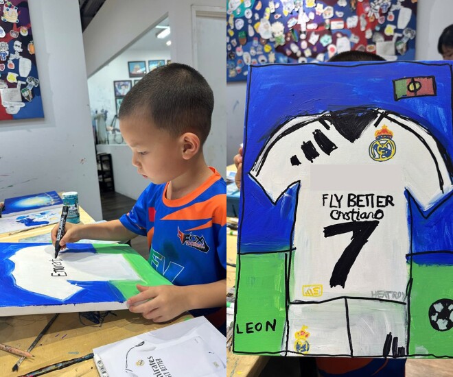 Bé Leon trổ tài vẽ tranh về thần tượng, được khen ngợi có “hoa tay họa sĩ”.