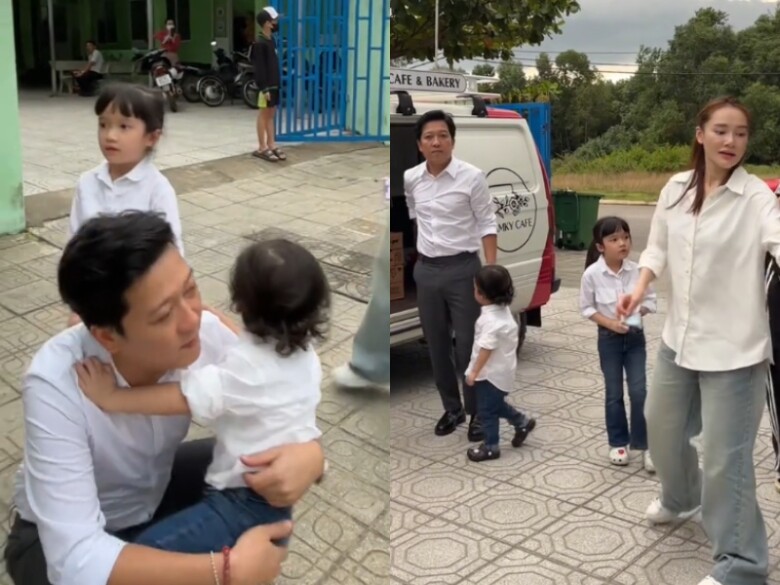 Trường Giang và Nhã Phương đưa 2 con về quê làm thiện nguyện dịp Trung thu vừa qua.