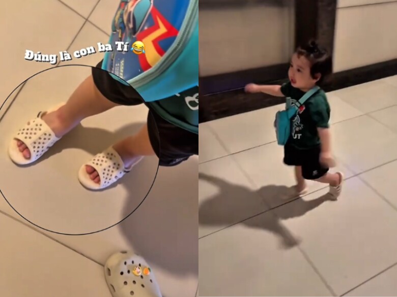 Bé Hope giản dị giống Trường Giang, thích mang dép tổ ong.