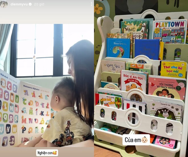 Con trai nữ diễn viên chưa tròn 1 tuổi đã có cả “núi sách”.