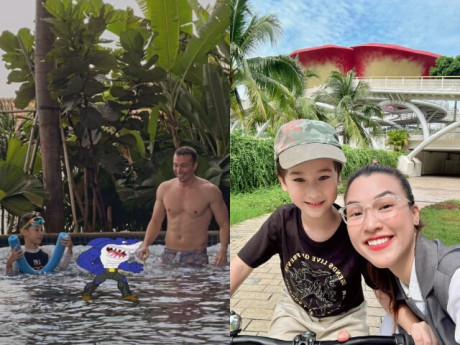 Chồng cũ người Mỹ của MC Hoàng Anh đưa con trai đi chơi, dẫn theo cả bạn gái mới nóng bỏng