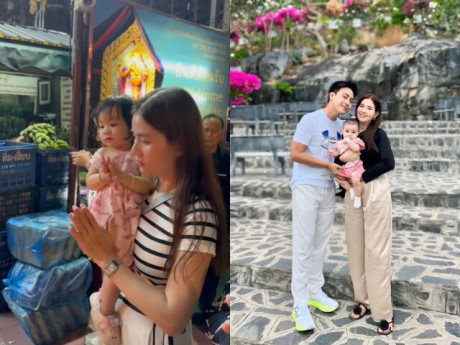Kha Ly - Thanh Duy đưa con gái sang Thái Lan cúng trả lễ, bé Lita 1 tuổi vái lạy thành tâm khiến mẹ xúc động