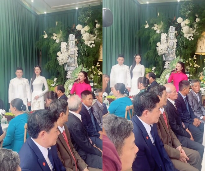 Thiếu gia Nguyễn Viết Vương nắm tay Đỗ Thị Hà trong suốt thời gian làm lễ.