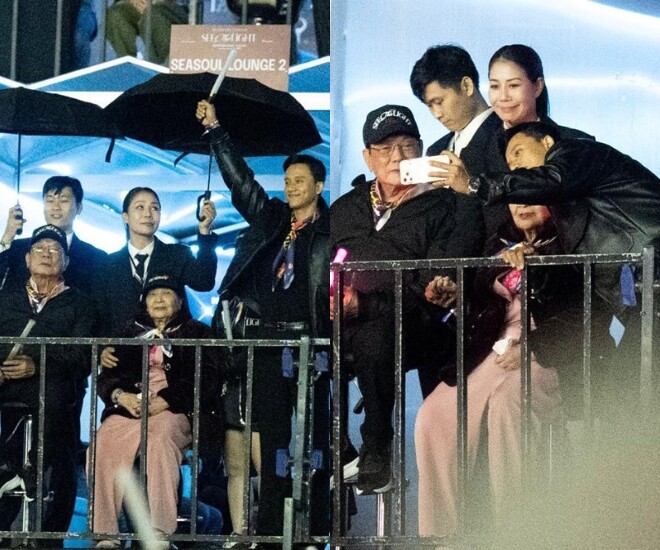 Mai Tài Phến vui vẻ chụp hình cùng bố mẹ của Mỹ Tâm tại đêm nhạc. (Ảnh: Đi soi sao đi).