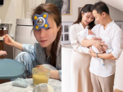 Giải trí - Diễm My 9X chăm con trai đến bầm tím cả trán, quý tử chưa tròn 1 tuổi đã phải học cả "núi sách"