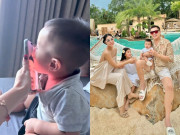 Giải trí - Bạn gái Quang Minh khoe cảnh con hôn tới tấp vào điện thoại khi bố đi làm xa, quý tử bé xíu đã sống tình cảm