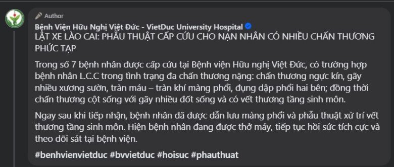 Thông tin của bệnh viện về trường hợp của Lý Công Chiều. Ảnh: Bệnh viện Việt Đức