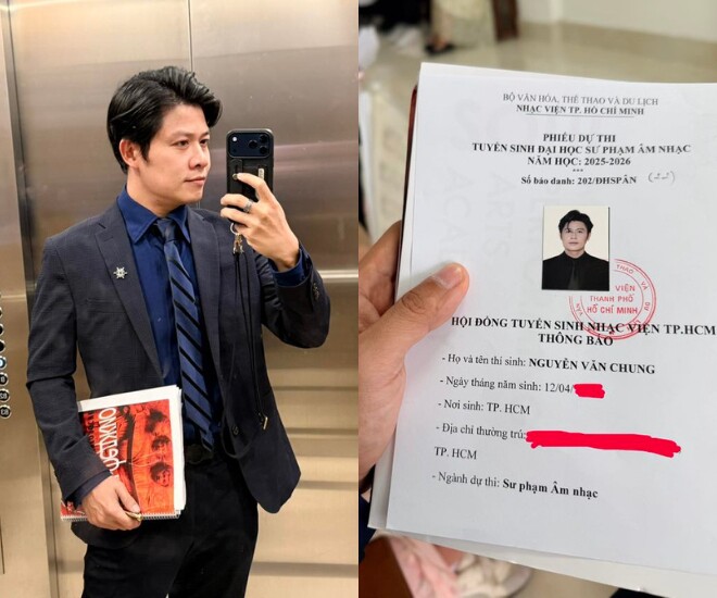 Nhạc sĩ Nguyễn Văn Chung thi Đại học Sư phạm Âm nhạc ở tuổi 42.