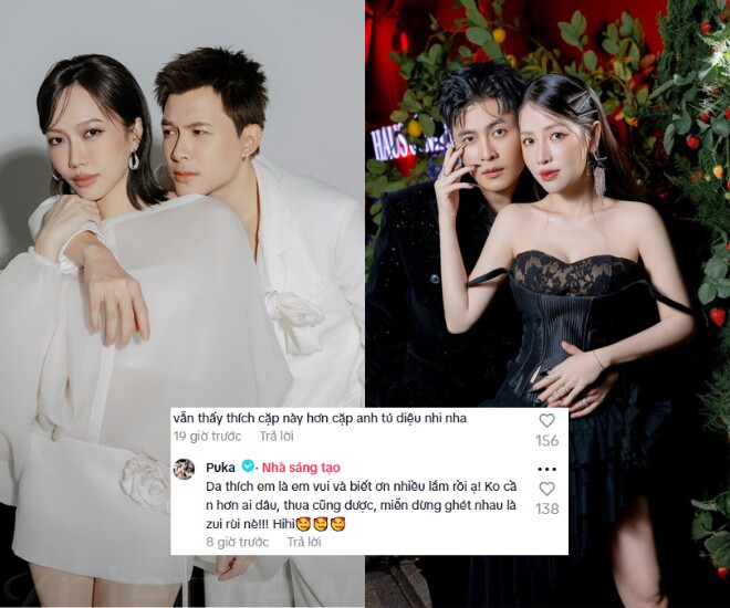 Puka khéo léo chia sẻ sau khi vợ chồng cô bị so sánh với cặp đôi Anh Tú và Diệu Nhi.