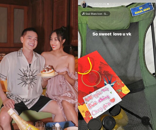 Quang Minh hạnh phúc khoe tình trẻ chu đáo, gửi tổ yến đến trường quay để chồng tẩm bổ.