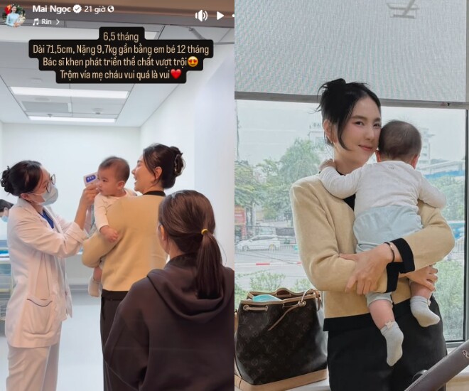 Con trai MC Mai Ngọc phát triển thể chất vượt trội, gần bằng em bé 1 tuổi.
