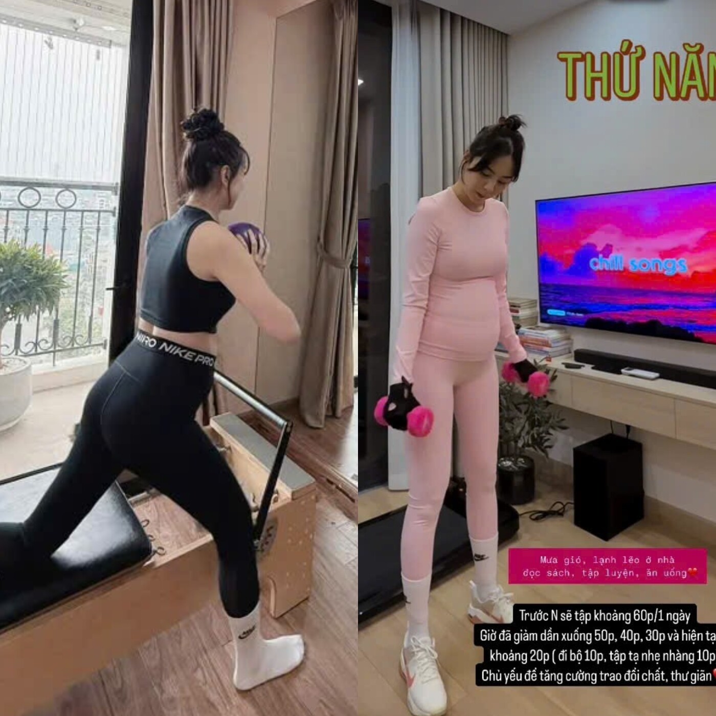 MC Mai Ngọc tập tạ để giữ dáng và sức khỏe trong thai kỳ.