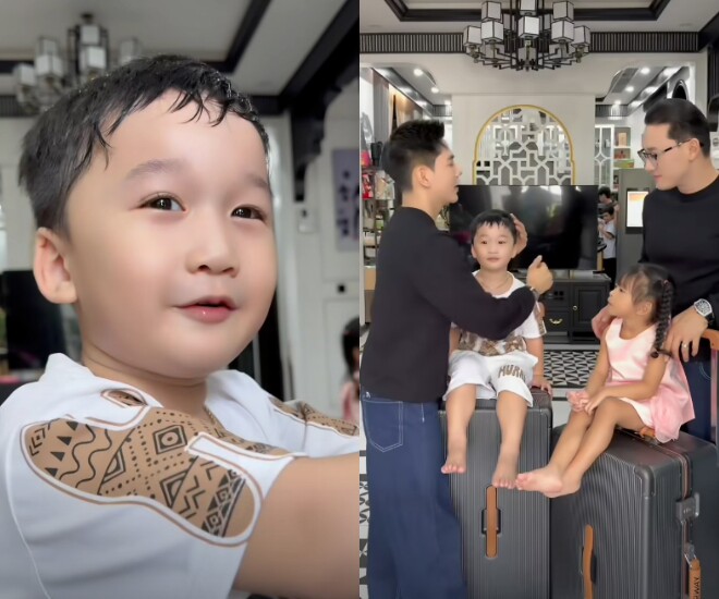 Thanh Đoàn và Hà Trí Quang xúc động khi 2 con níu kéo lúc bố đi công tác.