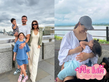 Khi mẹ bỉm Vbiz nuôi con lai Tây chạy show: Hà Anh chu toàn mọi thứ, Lan Phương cho ái nữ ti sữa ở trường quay