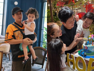 Con trai Trường Giang sở hữu mái tóc xoăn dài như lai Tây, giản dị giống hệt bố danh hài