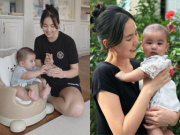 MC Mai Ngọc cho con trai mới 5 tháng tuổi ăn dặm, tiểu thiếu gia phát triển vượt trội ngày càng đáng yêu