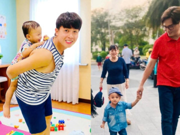 Con trai Hòa Hiệp 1 tuổi đã đi học mẫu giáo, được Bá Thắng dắt tay đưa đến trường