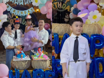 Thanh Đoàn và Hà Trí Quang làm sinh nhật hoành tráng cho 2 con chung, khoe ông nội tự tay trang trí tiệc cho cháu