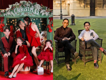 Gia đình Khánh Thi - Phan Hiển lên đồ đỏ rực mừng Giáng sinh, quý tử đầu lòng nay sắp cao bằng bố
