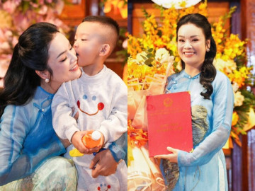 NSƯT - Tiến sĩ Tân Nhàn chính thức nhận học hàm Phó Giáo sư, con trai út tuấn tú đến chúc mừng mẹ