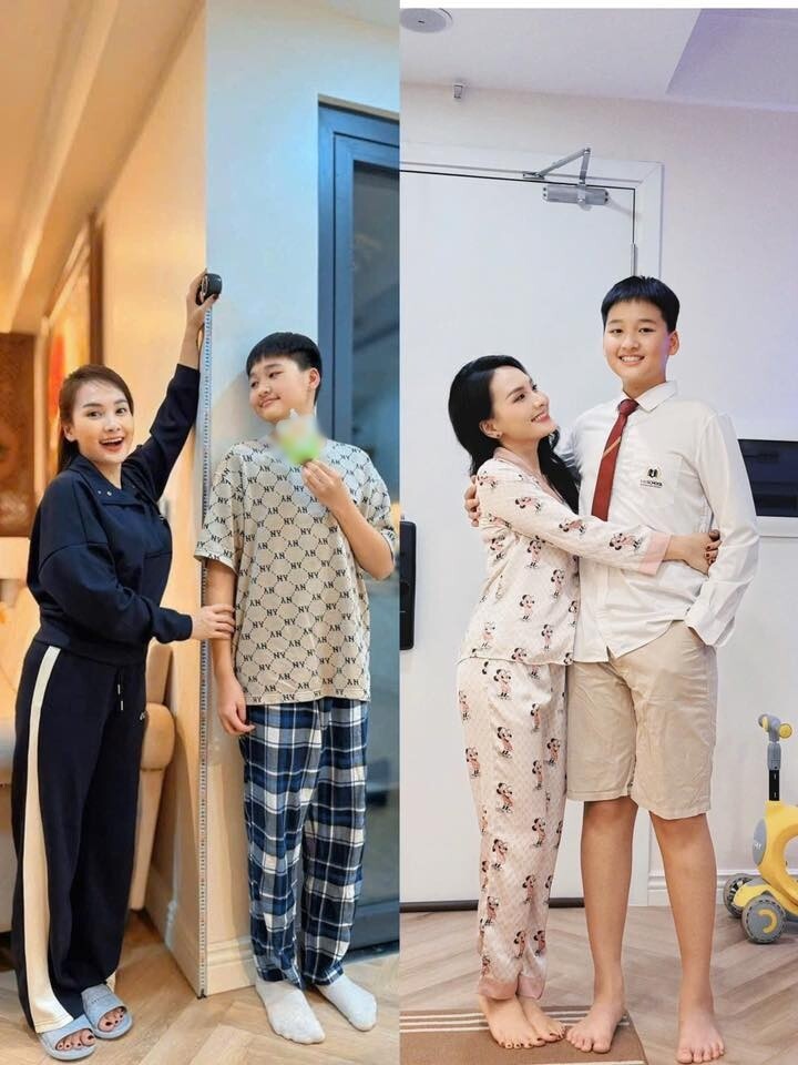 Bảo Thanh cho biết con trai phát triển chiều cao nhanh chóng chỉ sau 1 năm.