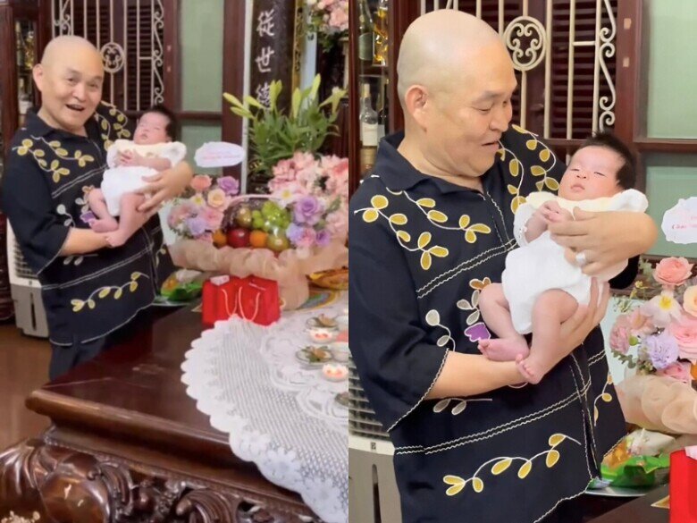 Nhóc tì được ông ngoại là NSƯT Xuân Hinh yêu thương, cưng chiều hết mực.