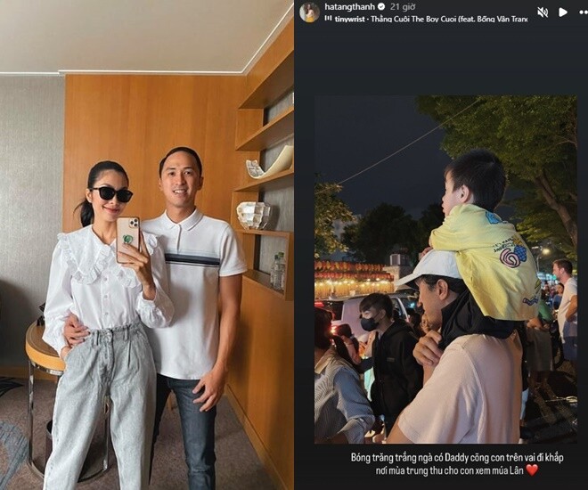 Tăng Thanh Hà chia sẻ khoảnh khắc ông xã đưa con trai út chơi Trung thu.