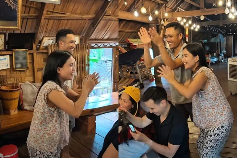 Anh chị người Ê Đê của HHen Niê đứng cổ vũ để các con cười khi chụp ảnh.