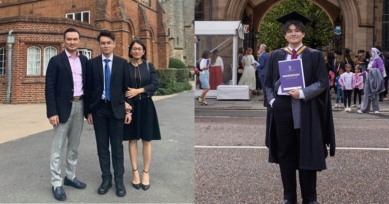 Chi Bảo và vợ cũ Hồng Loan sang Anh để thăm quý tử.