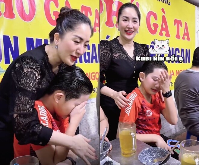 Khánh Thi liên tục an ủi sau khi thấy con trai bật khóc.