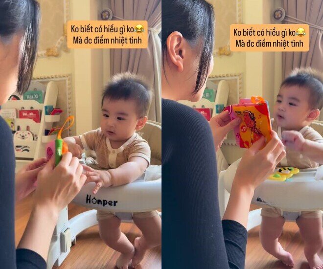 Quý tử của Mai Ngọc được dạy học từ sớm.