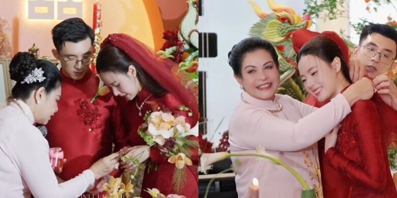 Mẹ chồng Midu mắt ngấn lệ trong buổi lễ vu quy của cặp đôi.
