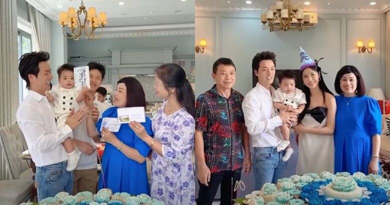Bố mẹ ruột của Đăng Khôi vui mừng trong ngày thôi nôi của cháu trai.