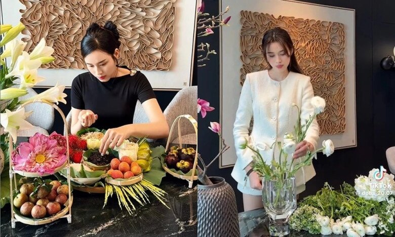 Cô thường xuyên khoe hình ảnh cắm hoa và bày biện mâm lễ, nhận được nhiều lời khen bởi sự khéo tay.
