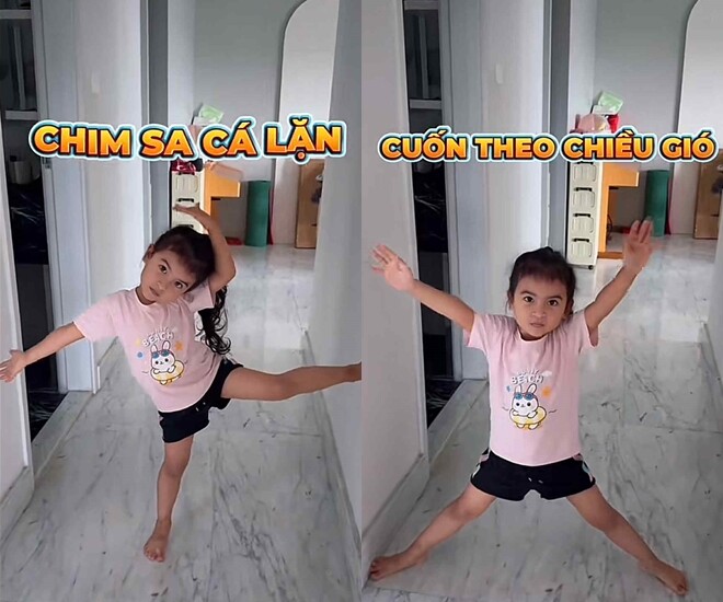 Con gái Võ Hạ Trâm nhảy vô cùng nghiêm túc, với nhiều động tác khó và độc lạ.