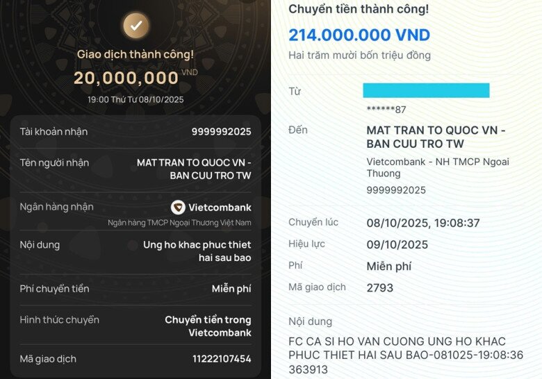 Hồ Văn Cường và người hâm mộ ủng hộ tiền để giúp đỡ bà con vùng lũ.