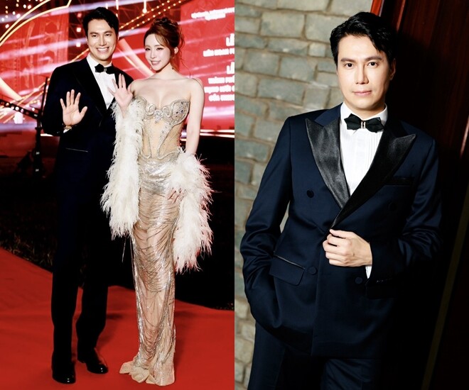 Việt Anh - Quỳnh Nga như cô dâu chú rể, tay trong tay trên thảm đỏ. 