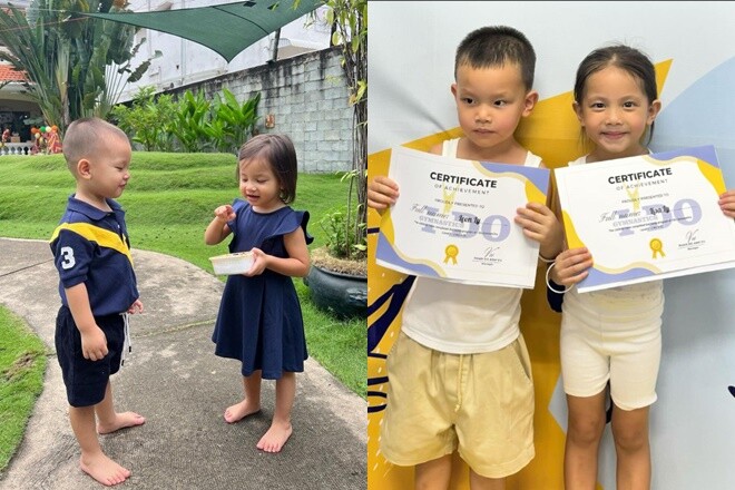 Cặp sinh đôi nhà Hồ Ngọc Hà đi học mẫu giáo từ khá sớm.