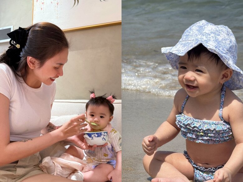 Cô bé Nubi thừa hưởng nhiều nét đẹp của mẹ, từ vài tháng tuổi đã sang Mỹ thăm ông bà nội.