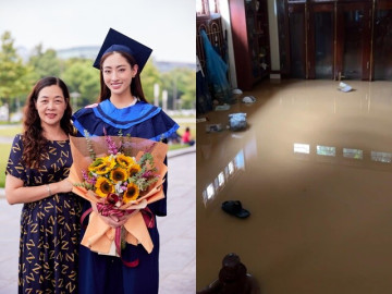 Nhà Hoa hậu Lương Thùy Linh ở Cao Bằng ngập sâu trong nước lũ, nàng hậu cùng mẹ giám đốc hoãn kế hoạch tặng quà Trung thu