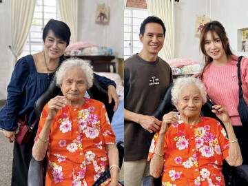 Mẹ ruột Minh Hà trẻ trung đứng cạnh bà sui 100 tuổi, gia đình Lý Hải thừa hưởng gen nhan sắc của 2 bên nội ngoại