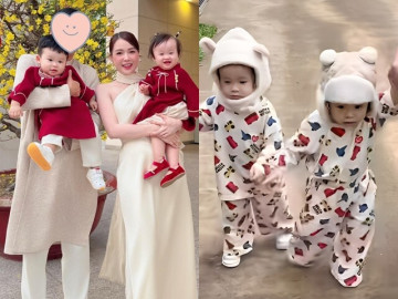 "Phú bà" Sam nắm tay đi dạo tình tứ với người giấu mặt, cho cặp sinh đôi lai Hàn Quốc mặc đồ giống nhau như cục bông