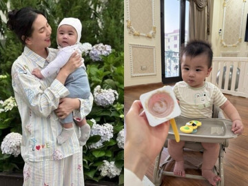 MC Mai Ngọc khoe quý tử giống mình như 2 giọt nước, "công tử Bắc Ninh" 7 tháng ăn gì cũng thòm thèm