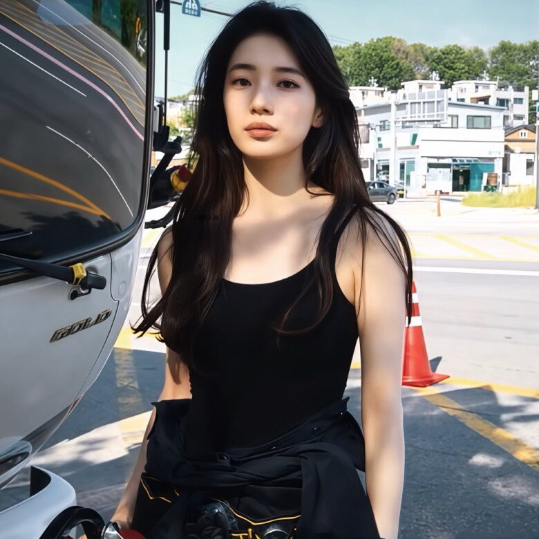 Ngay cả khi sửa xe, vẻ đẹp của Suzy cũng khiến khán giả hết lời khen ngợi.