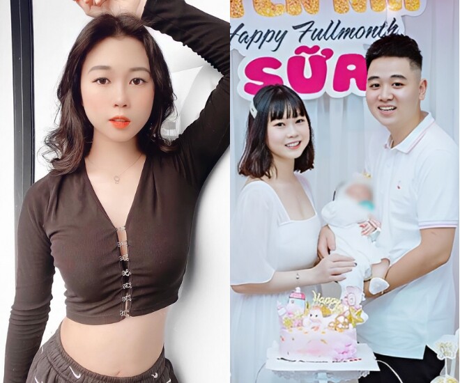 Hot girl Chi Bé cùng chồng đón con đầu lòng.