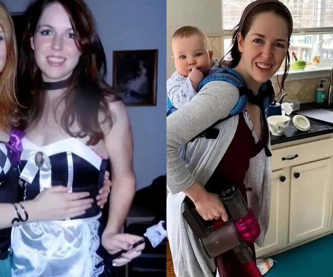 1. Từ cô gái chỉn chu đến “siêu nhân” luôn trong trạng thái sẵn sàng: Ngày trước cô từng chăm chút ngoại hình từng chút một. Sau sinh, mái tóc rối và bộ đồ ngủ đã thay thế váy vóc, nhưng ánh mắt lại sáng hơn bởi sự quyết tâm và tình yêu dành cho con.