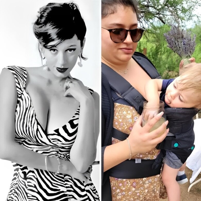 7. Từ tiệc tùng sang nuôi con - một chương mới kỳ diệu: Bộ váy dạ hội ngày nào được thay bằng áo ở nhà. Cô nói đùa: Ngày trước là đi quẩy, giờ bị tiểu quỷ nhà mình thuần hóa rồi.