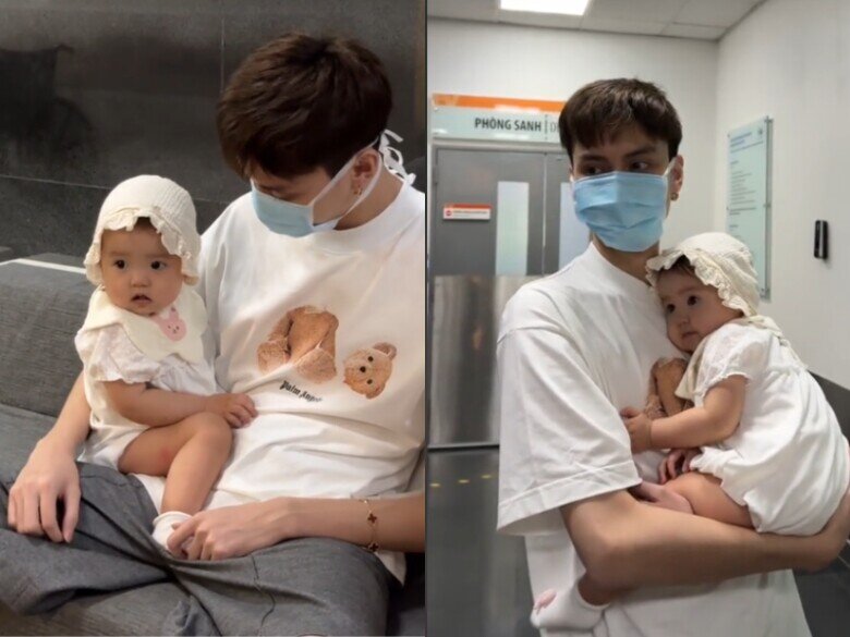 Chồng trẻ luôn túc trực, chăm sóc vợ con đến đầu bù tóc rối.